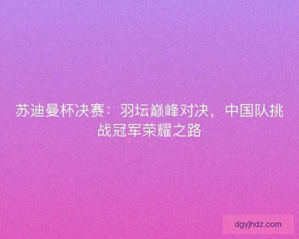 苏迪曼杯决赛：羽坛巅峰对决，中国队挑战冠军荣耀之路